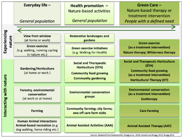 Diferentes contextos en los que un individuo interactúa con la naturaleza.