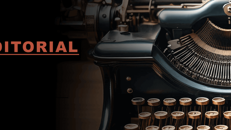 Imagen con el texto "Editorial" y una máquina de escribir