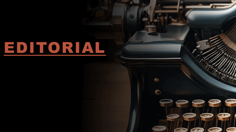 Imagen con el texto "Editorial" y una máquina de escribir